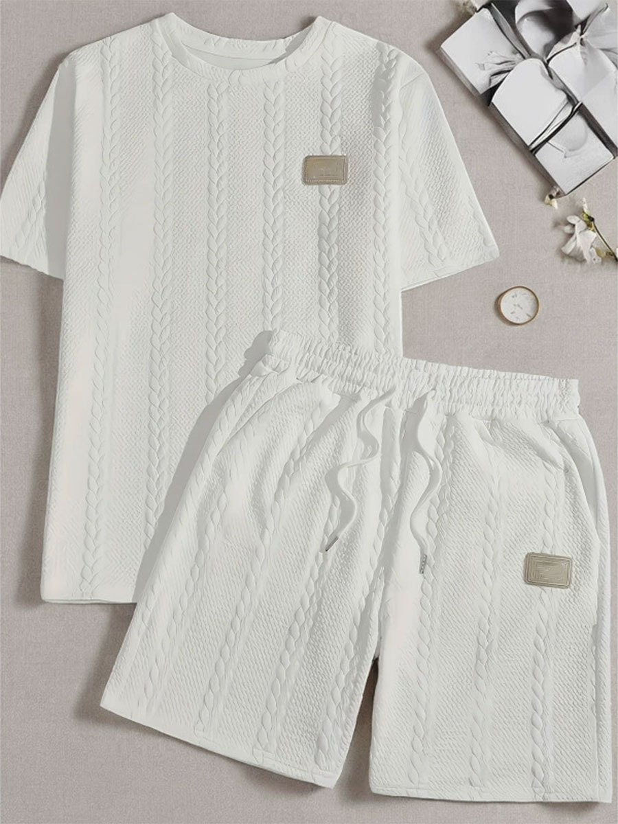 Men's Wheat Ear Pattern Comfortable Knitted Shorts 2-piece Set