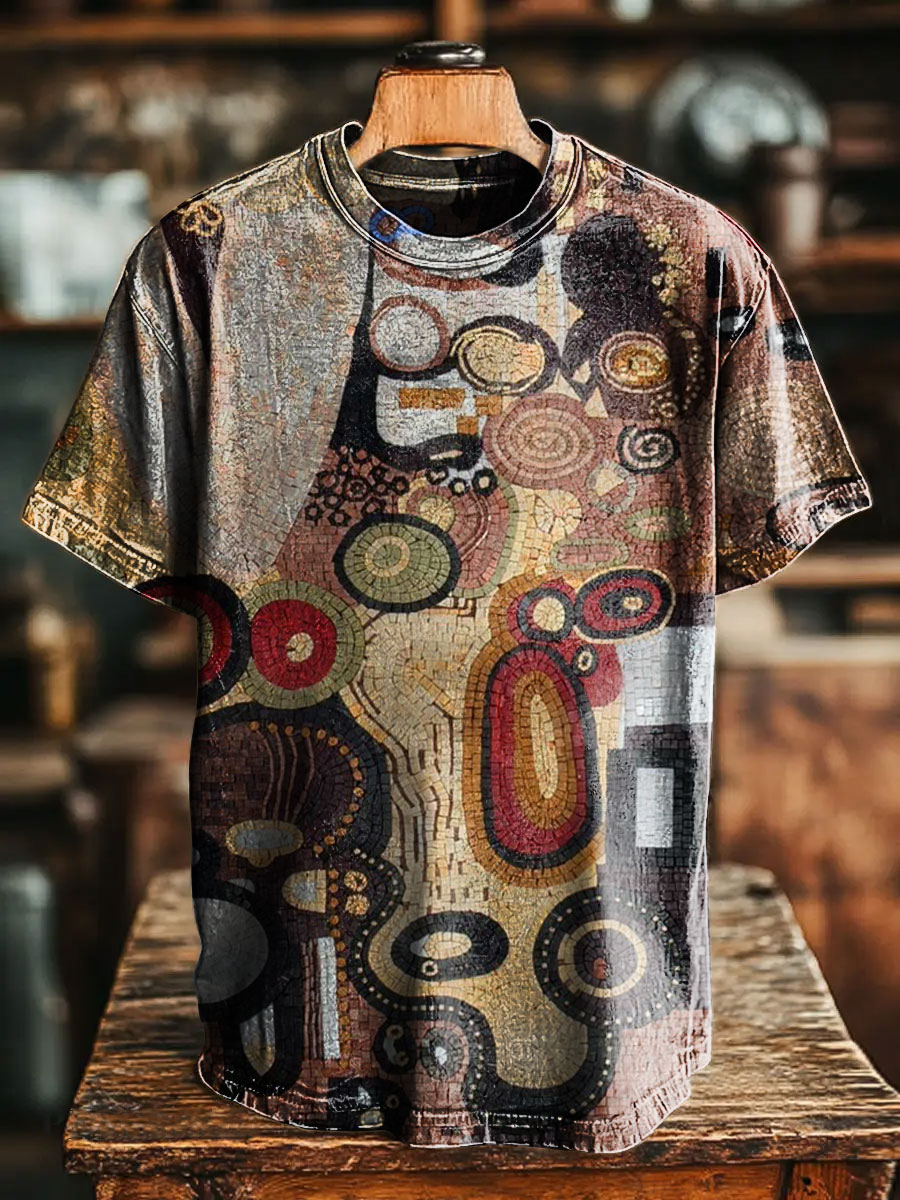 Unisex Retro Ethnic Pattern Print Casual Loose Short Sleeve T-Shirt