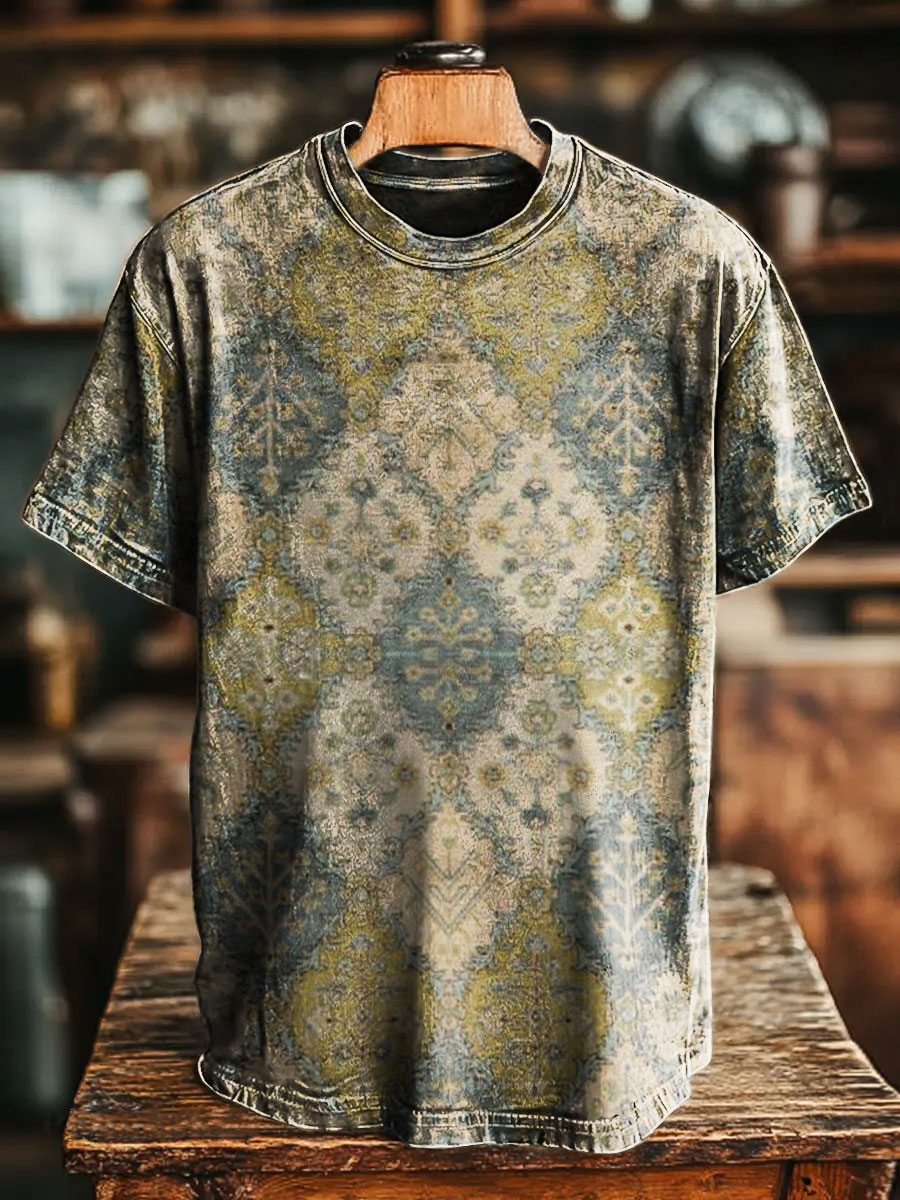 Unisex Retro Romantic Floral Print Casual Loose Short Sleeve T-Shirt